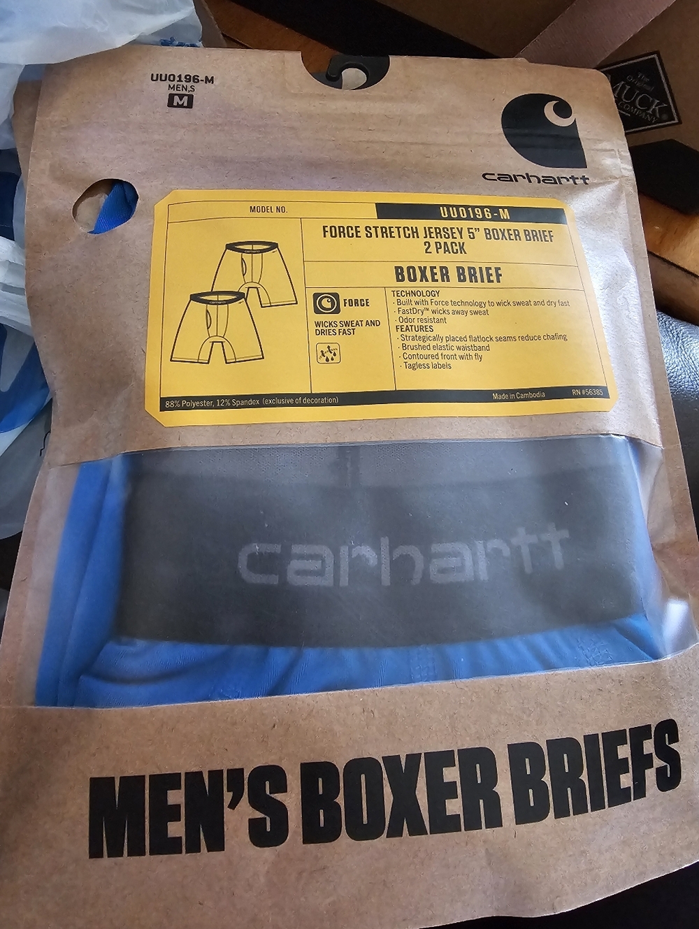Carhartt Blue Boxer Briefs with Black Waistband - 2 Pack New Medium